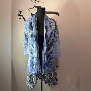 Chic Blue Women's duster with Patterned Design. PTP 18